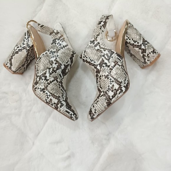 Aalia Natural Snakeskin Block Heel Slingback Pump Size 8.5 - Picture 10 of 13